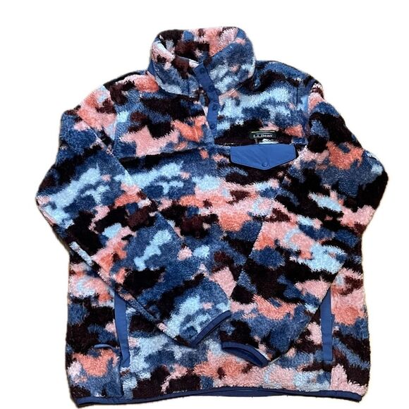 L.L. Bean Camouflage Fleece Pullover Pink Blue Maroon Size Small - Picture 3 of 7